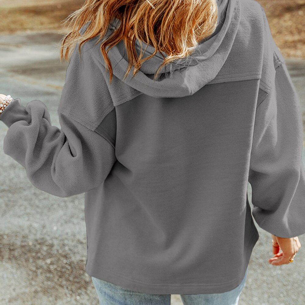 B016 Gray Flap Pocket Drawstring Hooded Zip Up Jacket - Picture 2 of 4